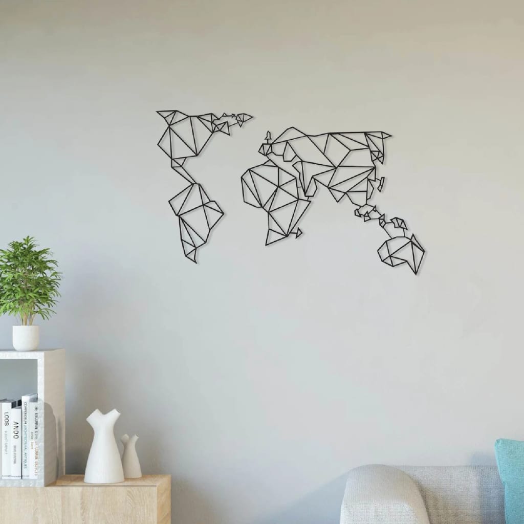 Homemania Wanddecoratie World 100x58 cm staal zwart