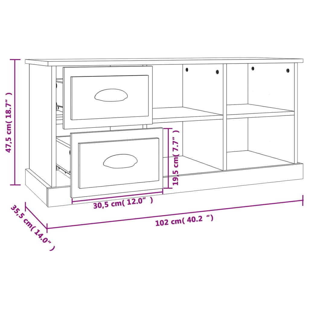 vidaXL Tv-meubel 102x35,5x47,5 cm bewerkt hout hoogglans wit