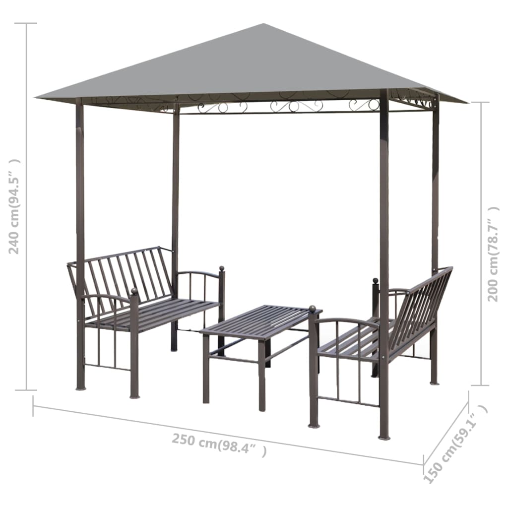 vidaXL Tuinpaviljoen met tafel en bankjes 2,5x1,5x2,4 m antraciet