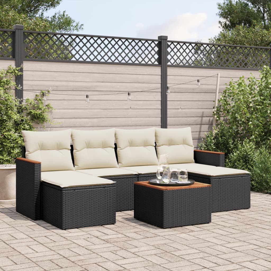 vidaXL 7-delige Loungeset met kussens poly rattan zwart