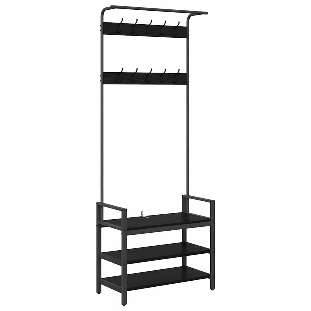 WOHNLING metal black 70x20x20 cm hallway coat rack with shelf | Design hook rail wall panel steel | Wardrobe with hat rack | Coat rack hallway