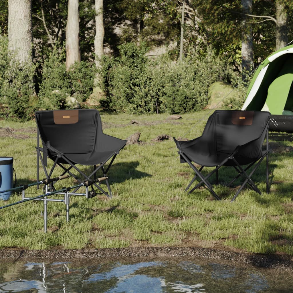 vidaXL Campingstoelen 2 st met vakje inklapbaar zwart