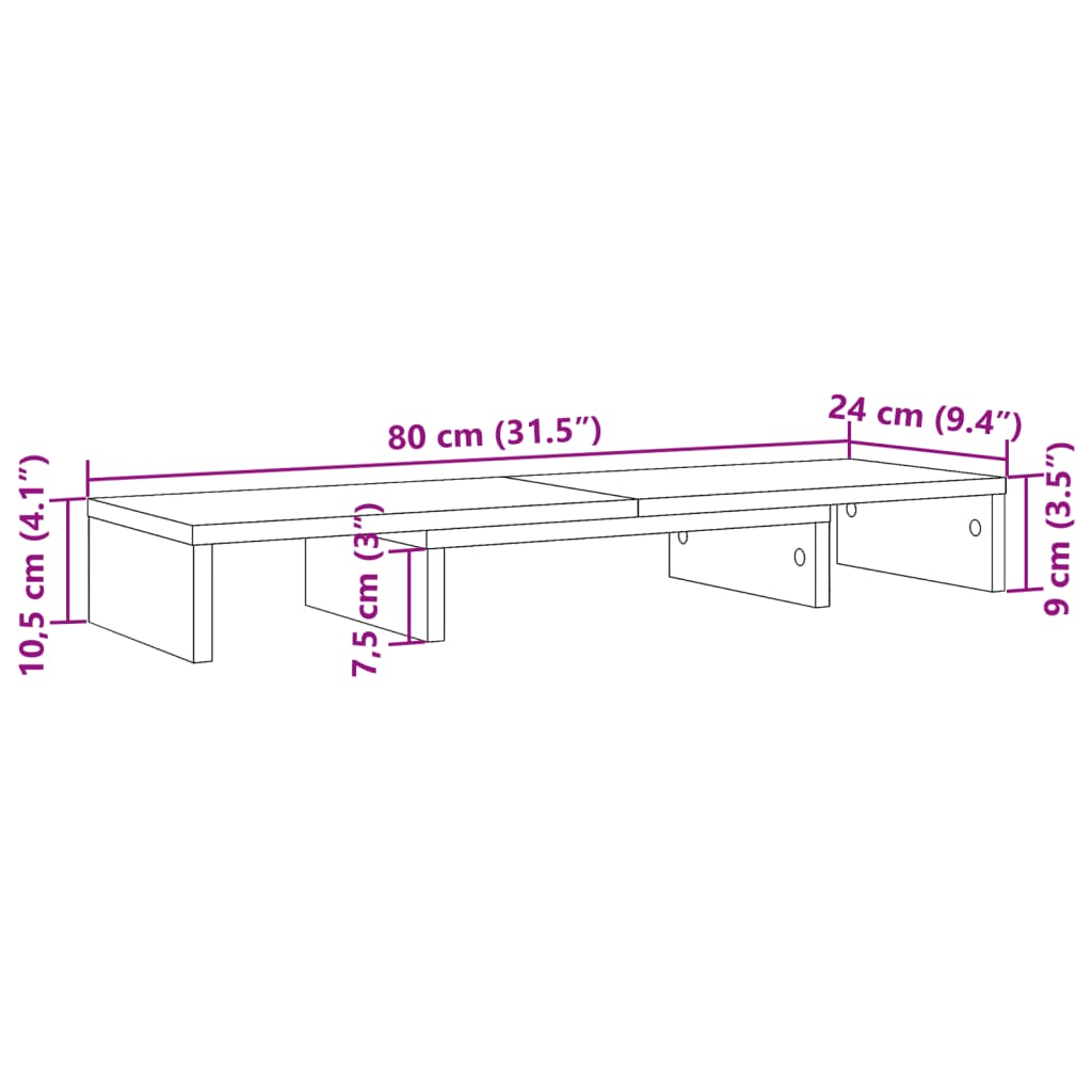 vidaXL Monitorstandaard verstelbaar 80x24x10,5 cm hout oud houtkleurig