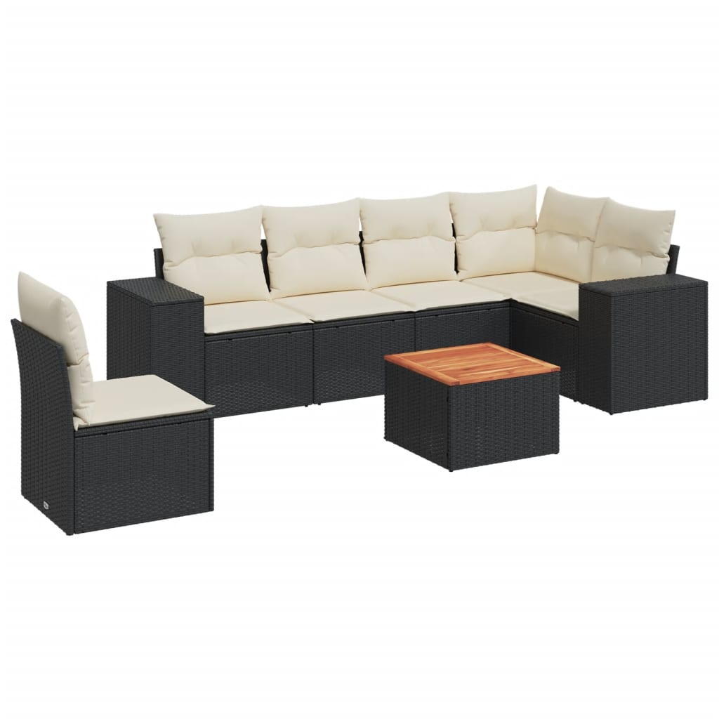 vidaXL 7-delige Loungeset met kussens poly rattan zwart