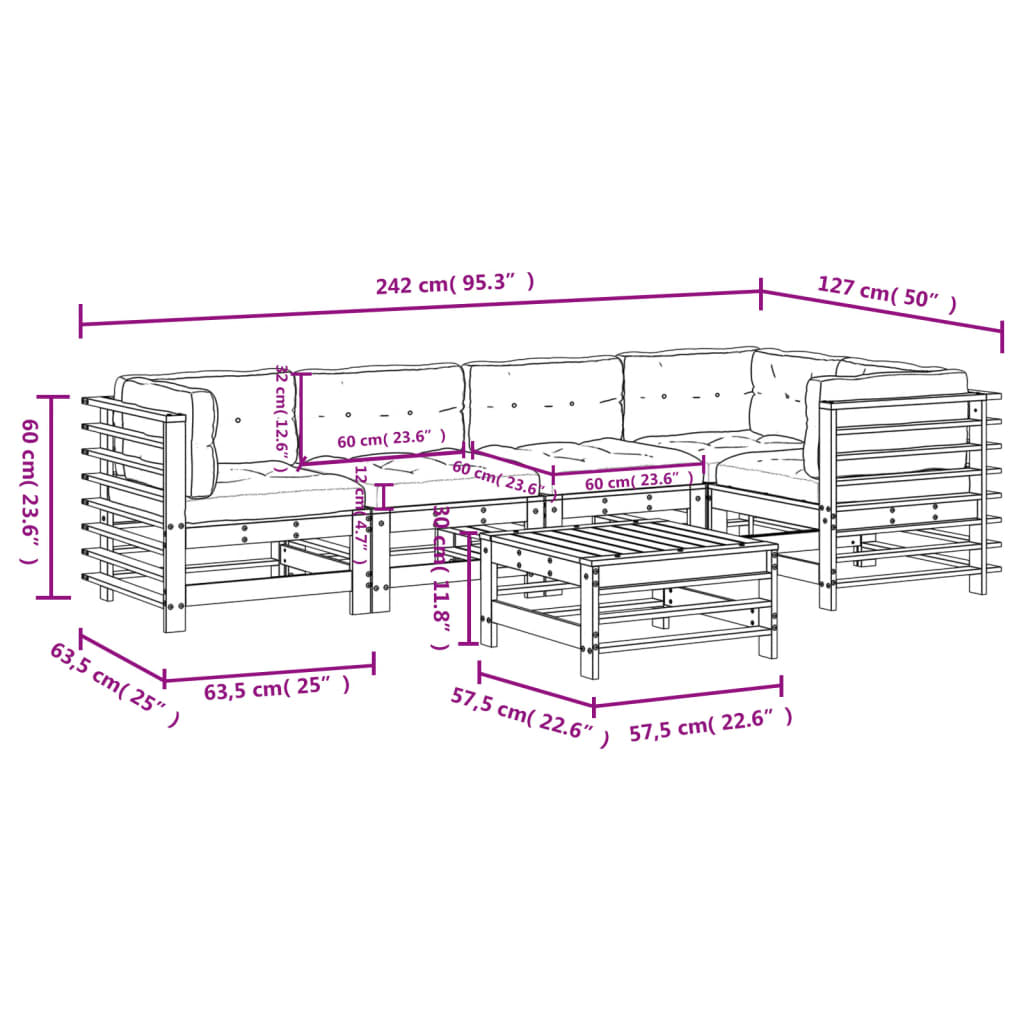 vidaXL 6-delige Loungeset met kussens massief douglashout