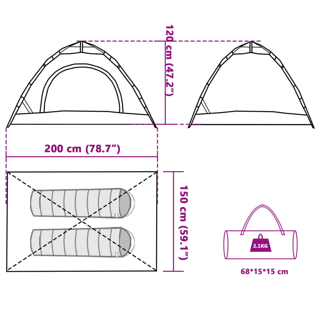 vidaXL Tent 2-persoons snelontgrendeling groen