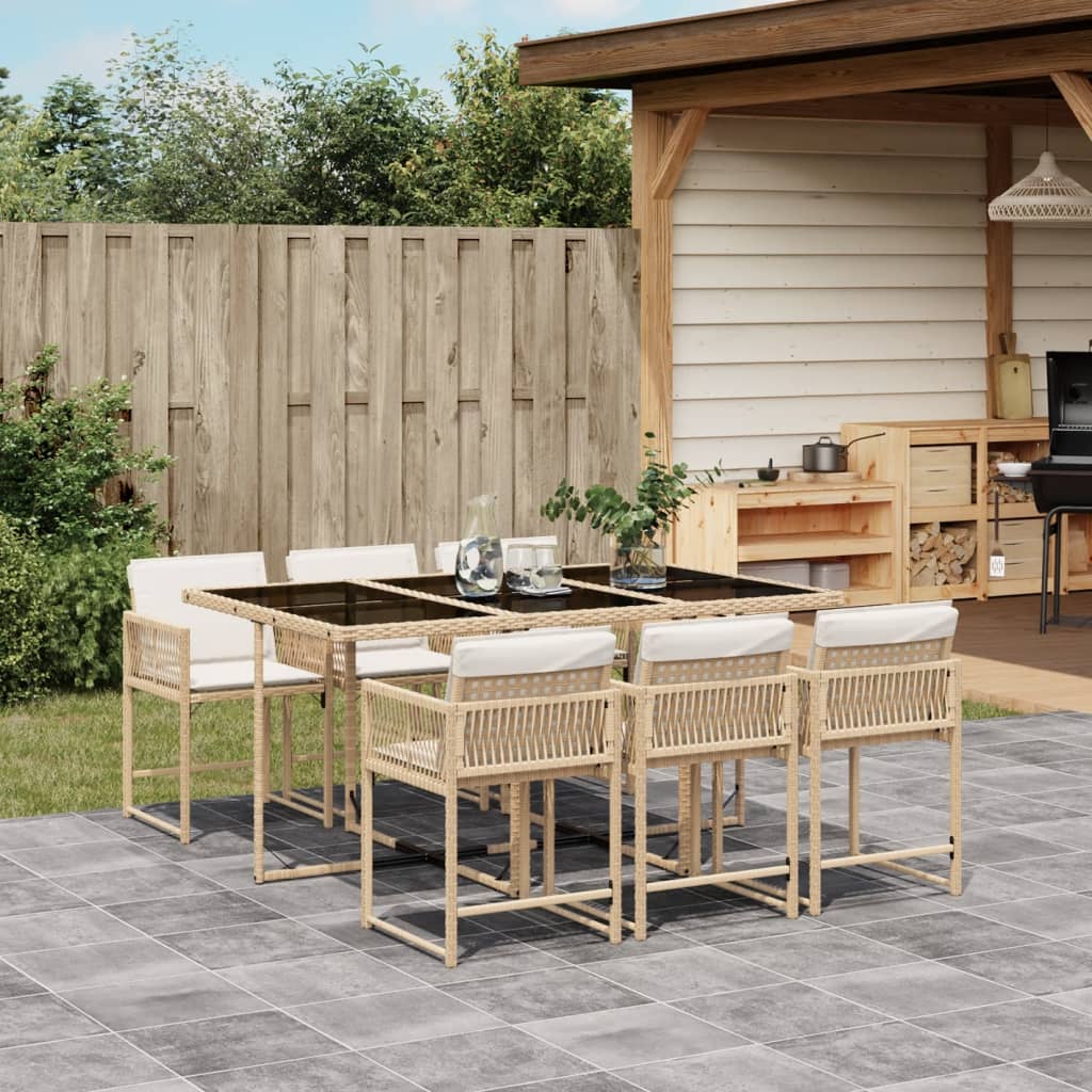 vidaXL 7-delige Tuinset met kussens poly rattan beige