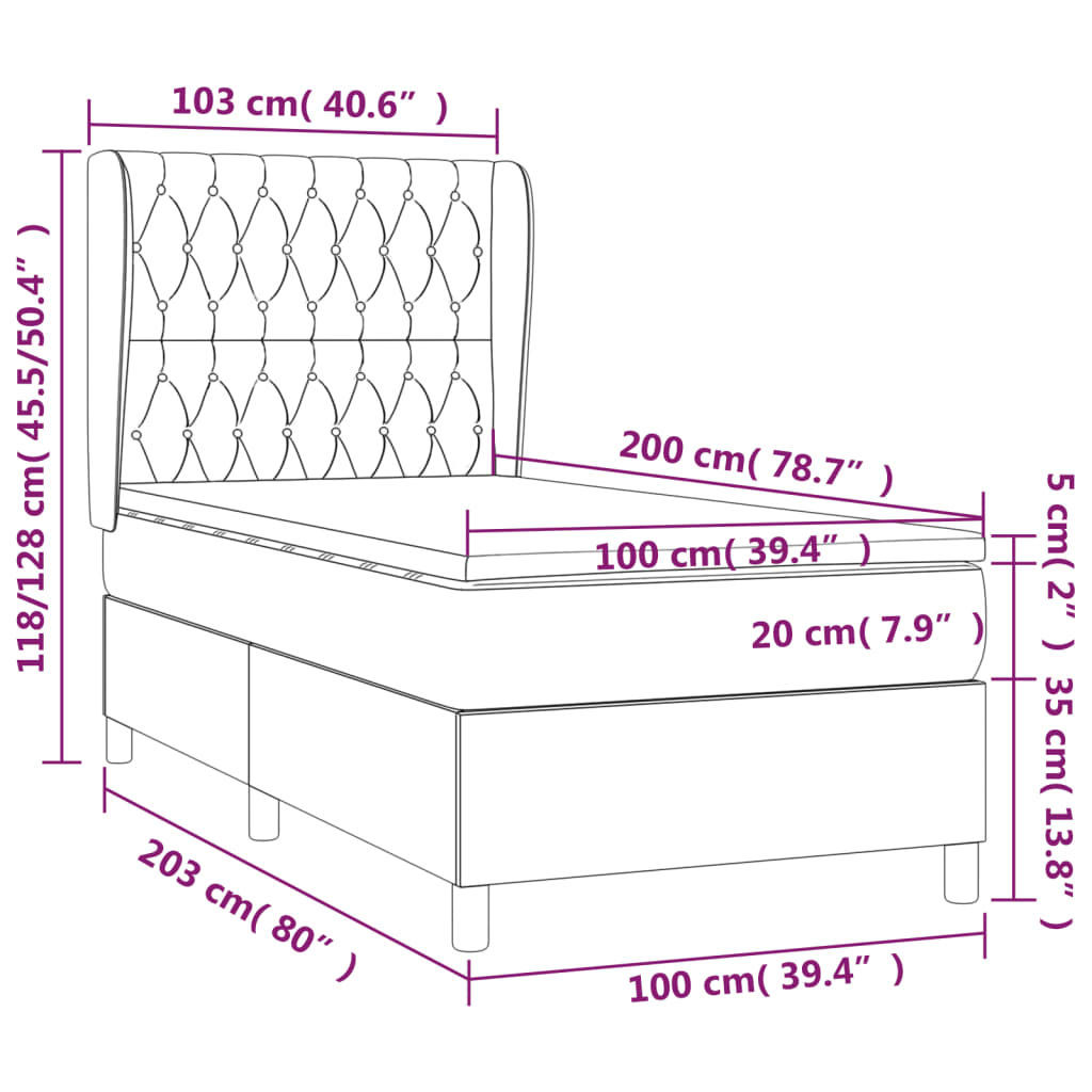 vidaXL Boxspring met matras stof donkerbruin 100x200 cm