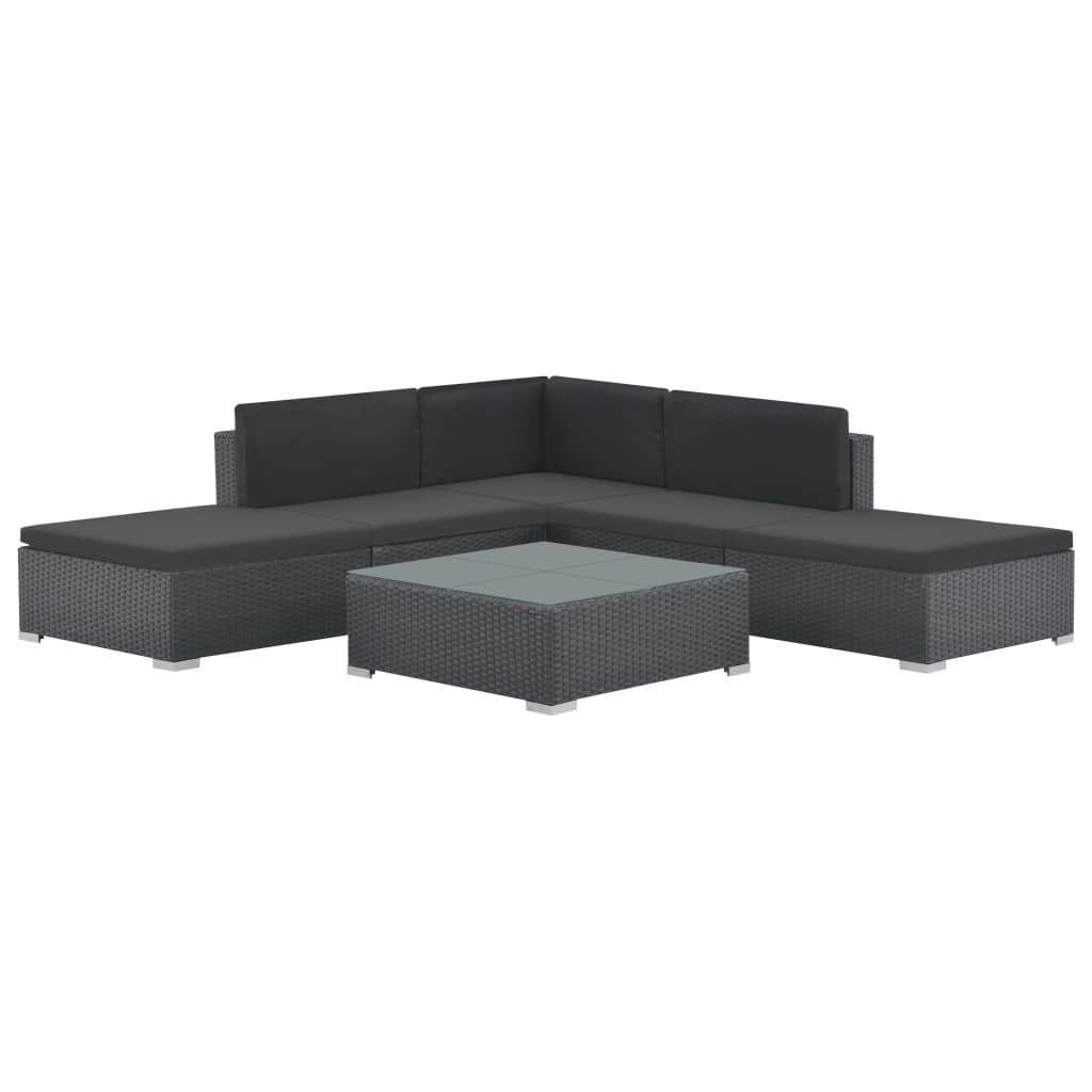 vidaXL 6-delige Loungeset met kussens poly rattan zwart