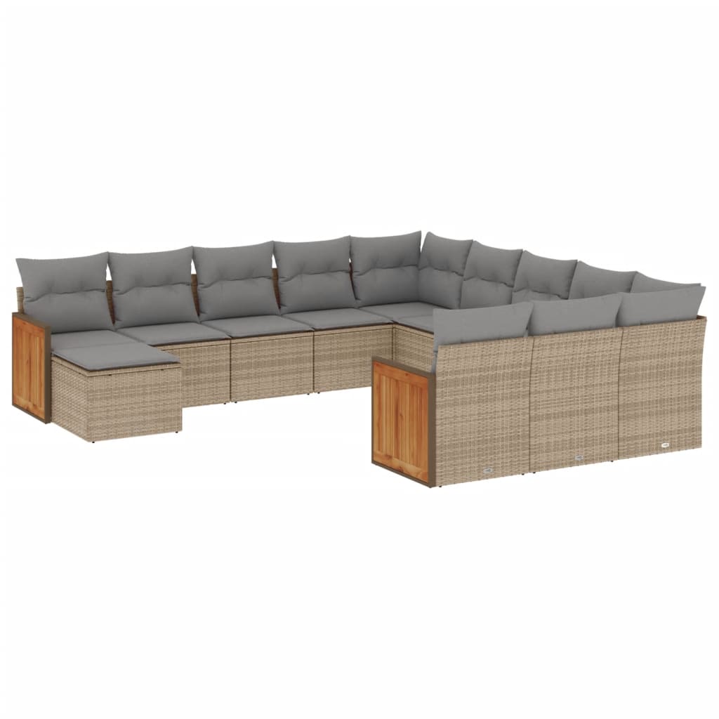 vidaXL 12-delige Loungeset met kussens poly rattan beige