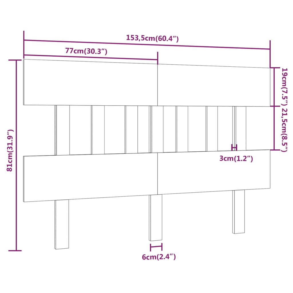 vidaXL Hoofdbord 153,5x3x81 cm massief grenenhout zwart