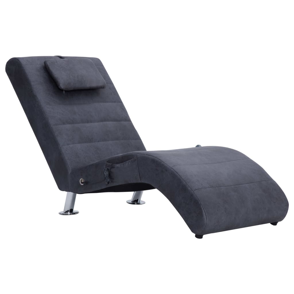 vidaXL Massage chaise longue met kussen kunstsuède grijs