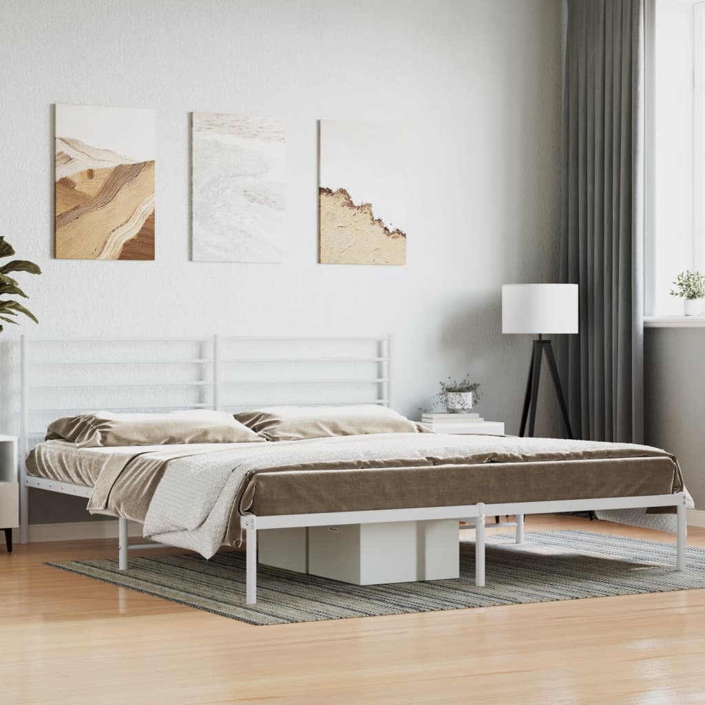 vidaXL Bedframe met hoofdbord metaal wit 193x203 cm