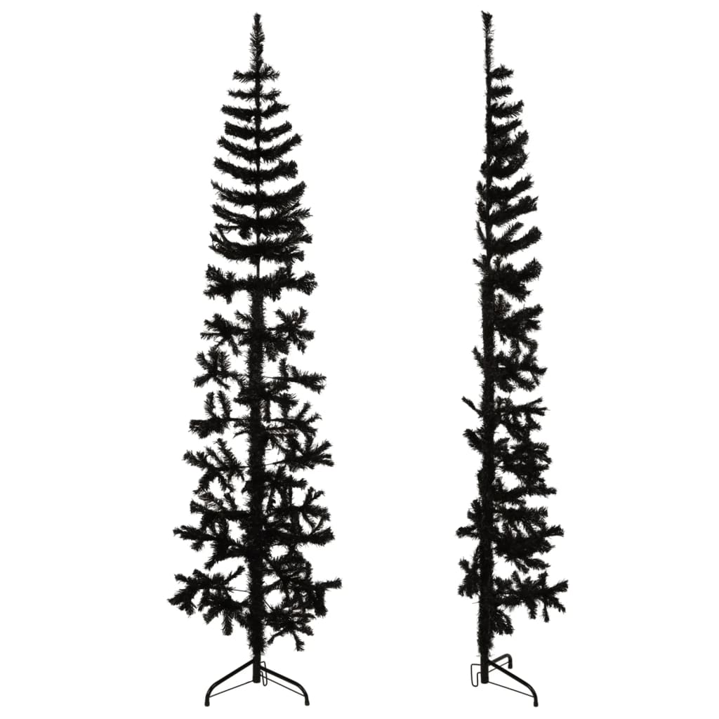 vidaXL Kunstkerstboom half met standaard smal 210 cm zwart
