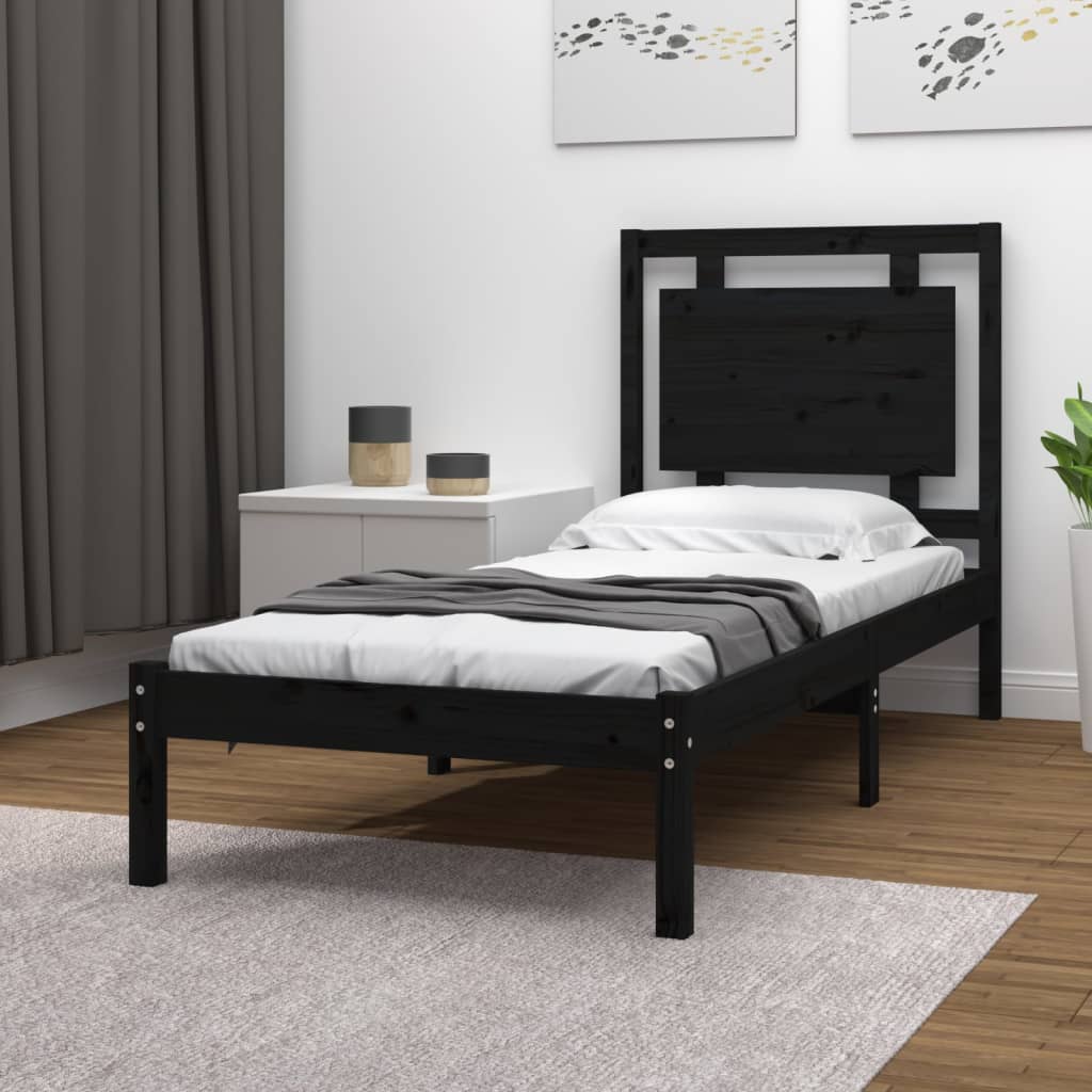 vidaXL Bedframe massief hout zwart 90x190 cm