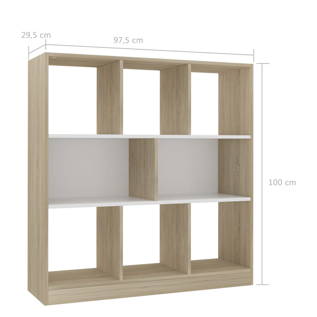vidaXL Boekenkast 97,5x29,5x100 cm bewerkt hout wit en eikenkleurig