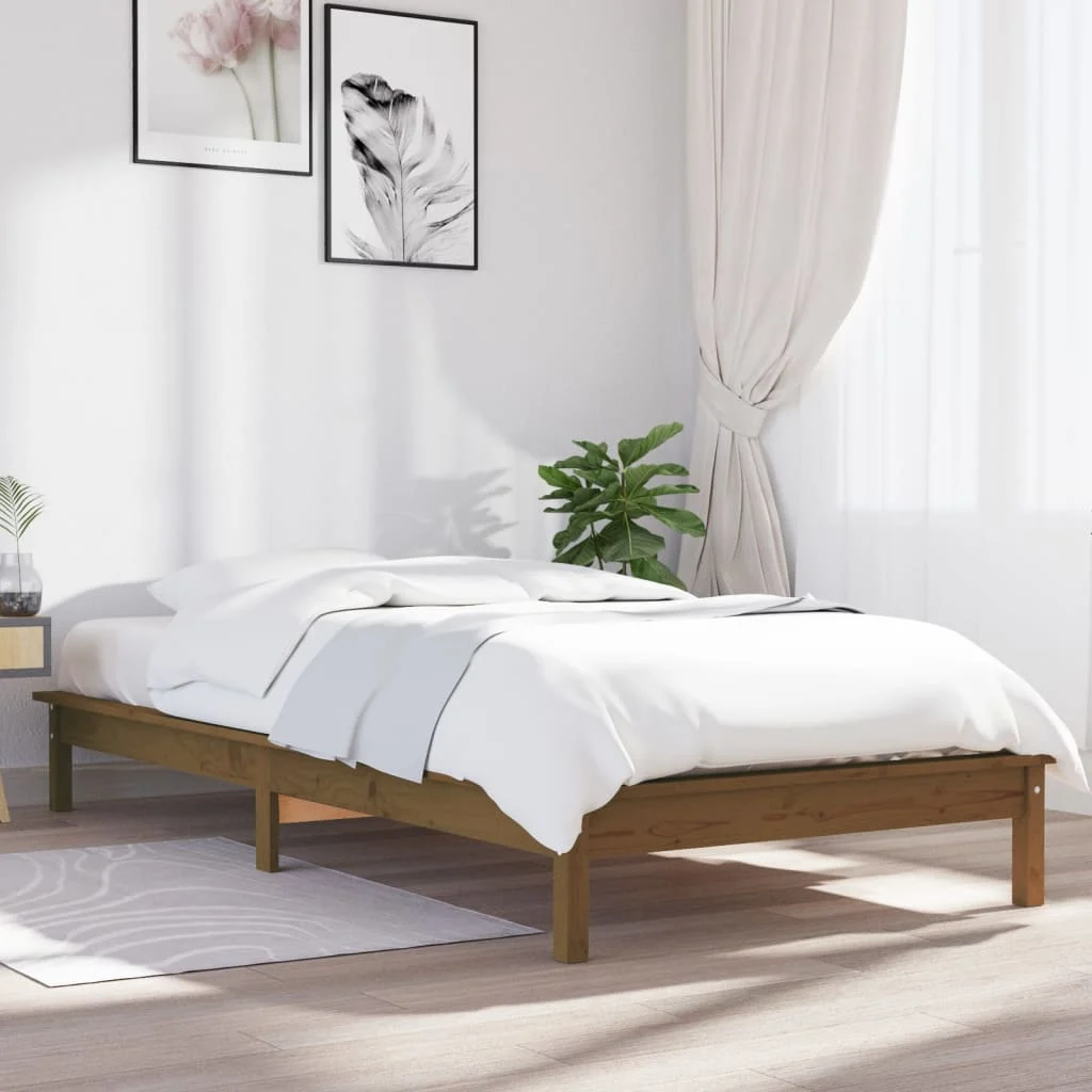 vidaXL Bedframe massief hout honingbruin 75x190 cm