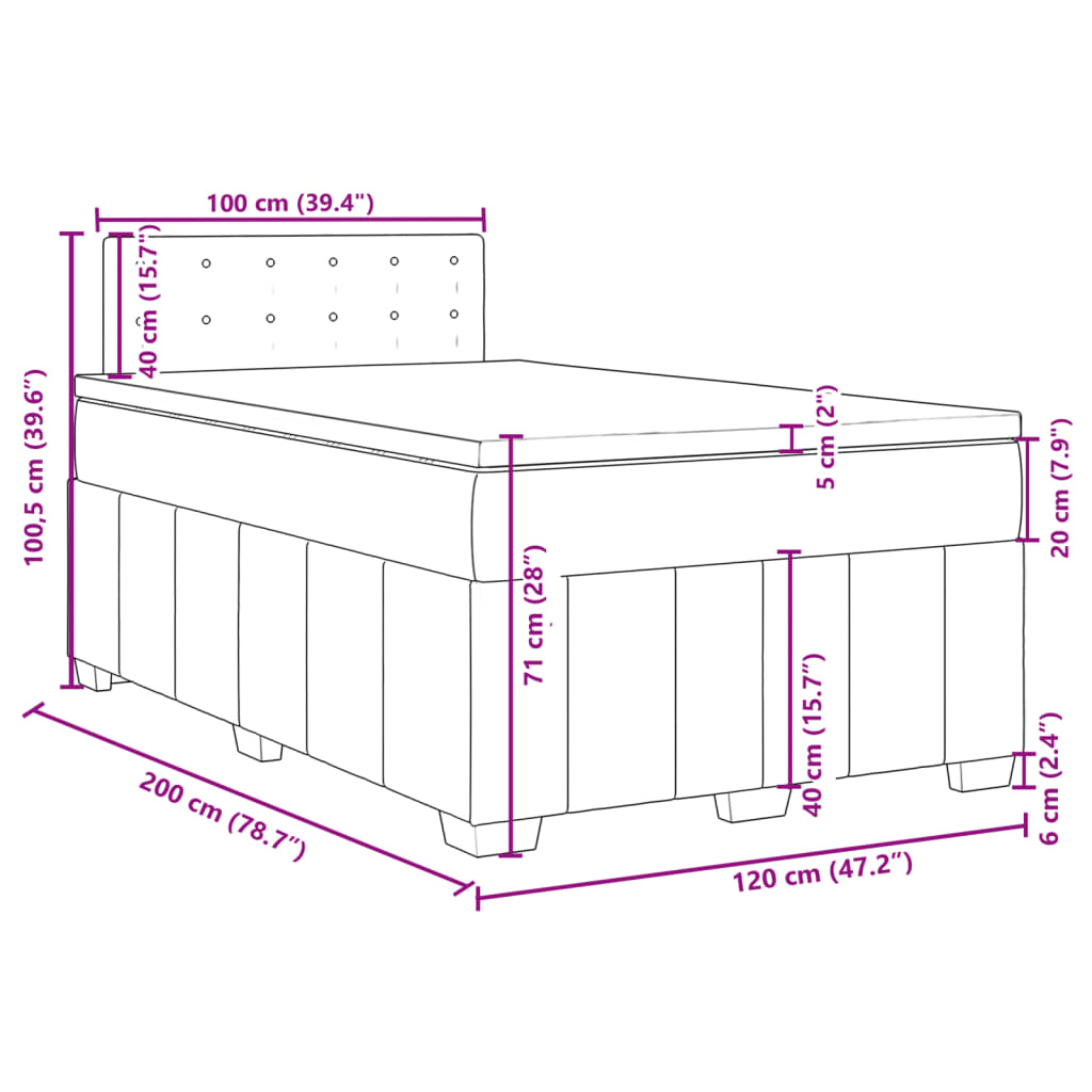 vidaXL Boxspring met matras stof lichtgrijs 120x200 cm