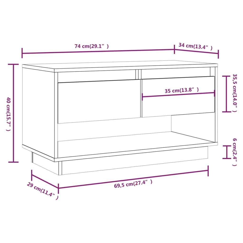 vidaXL Tv-meubel 74x34x40 cm massief grenenhout zwart