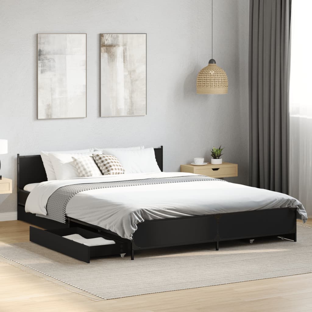 vidaXL Bedframe met lades bewerkt hout zwart 150x200 cm