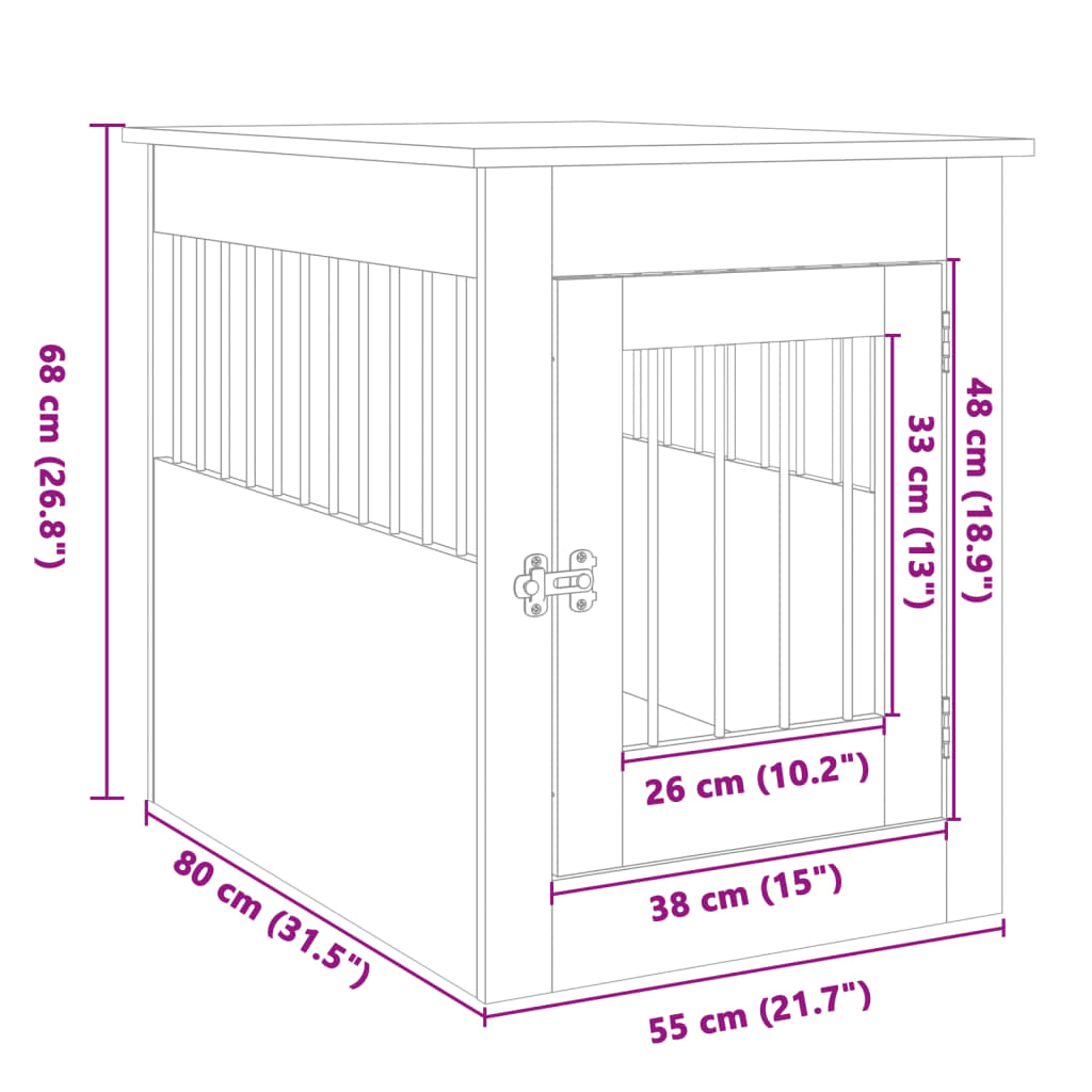 vidaXL Hondenbench 55 x 80 x 68 cm bewerkt hout sonoma eikenkleurig