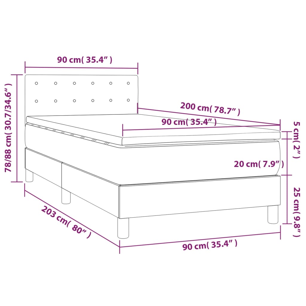 vidaXL Boxspring met matras en LED kunstleer zwart 90x200 cm