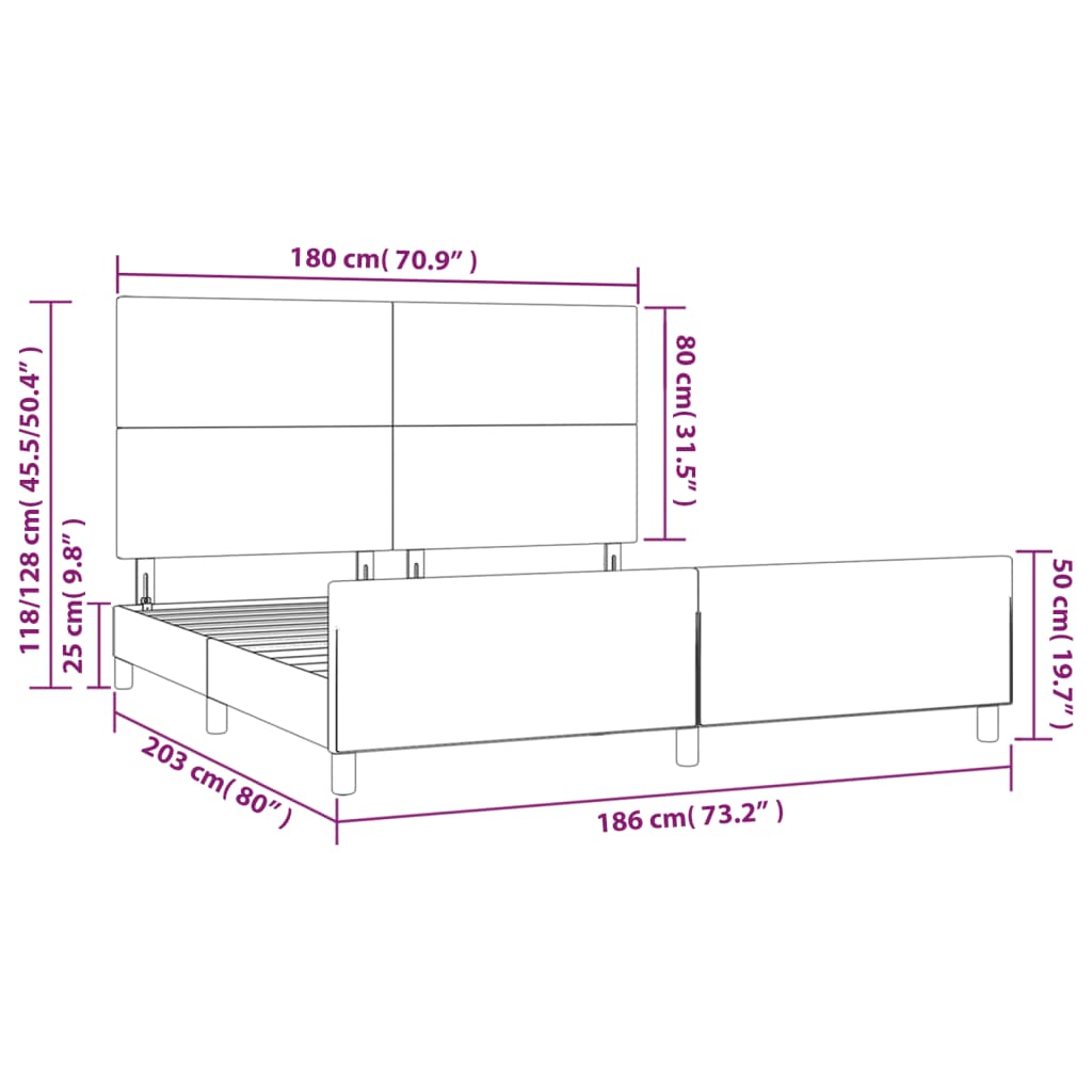 vidaXL Bedframe met hoofdbord kunstleer grijs 180x200 cm