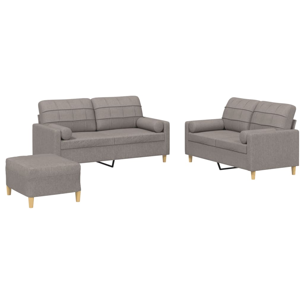 vidaXL 3-delige Loungeset met kussens stof taupe