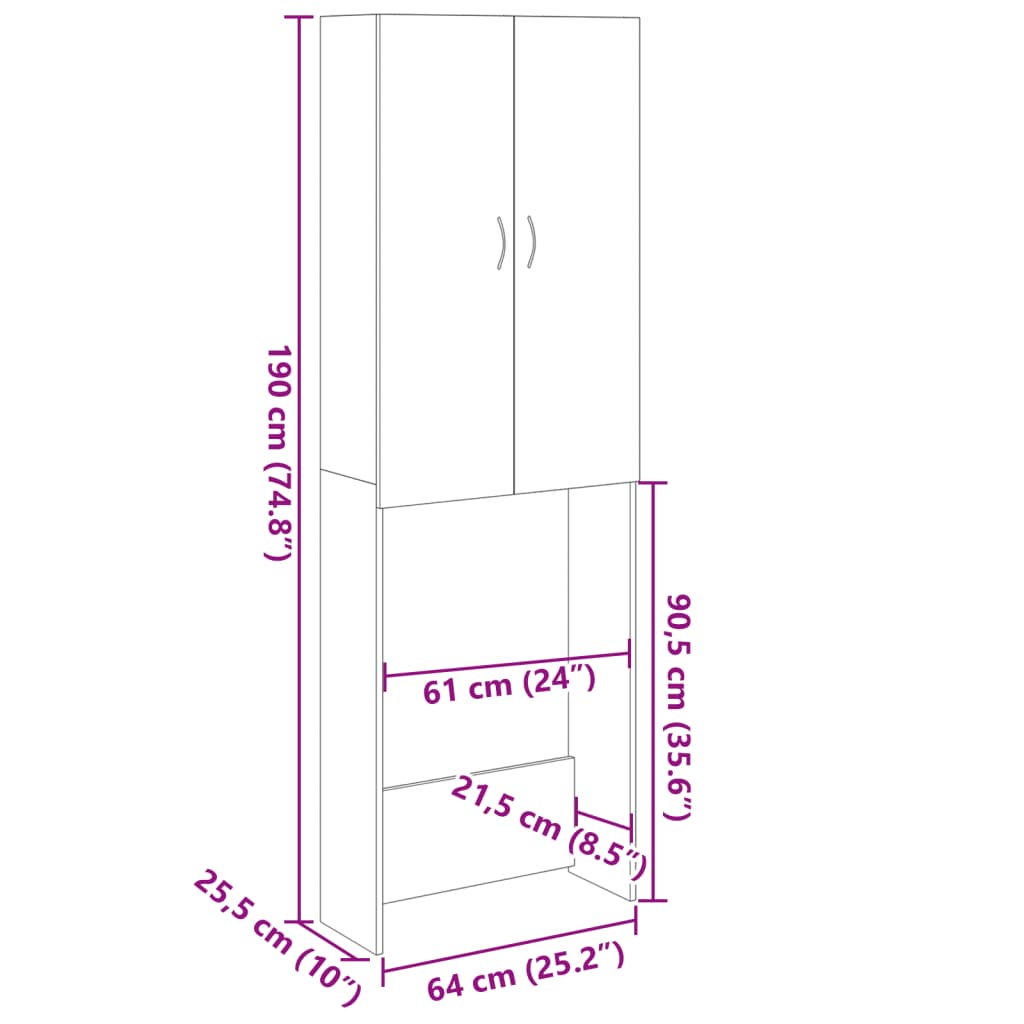 vidaXL Wasmachinekast 64x25,5x190 cm sonoma eikenkleurig