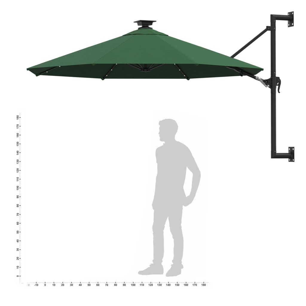 vidaXL Wandparasol met LED's 300 cm groen