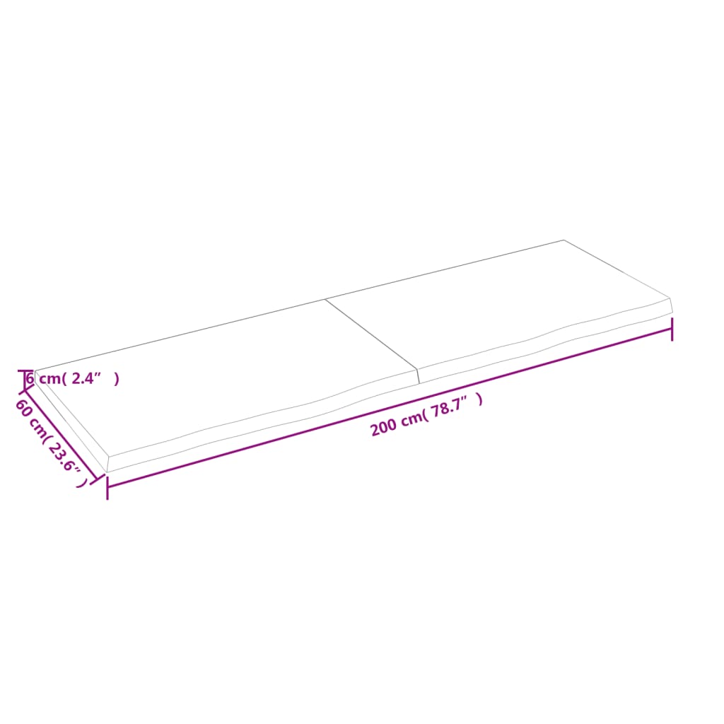 vidaXL Wastafelblad 200x60x(2-6) cm behandeld massief hout donkerbruin