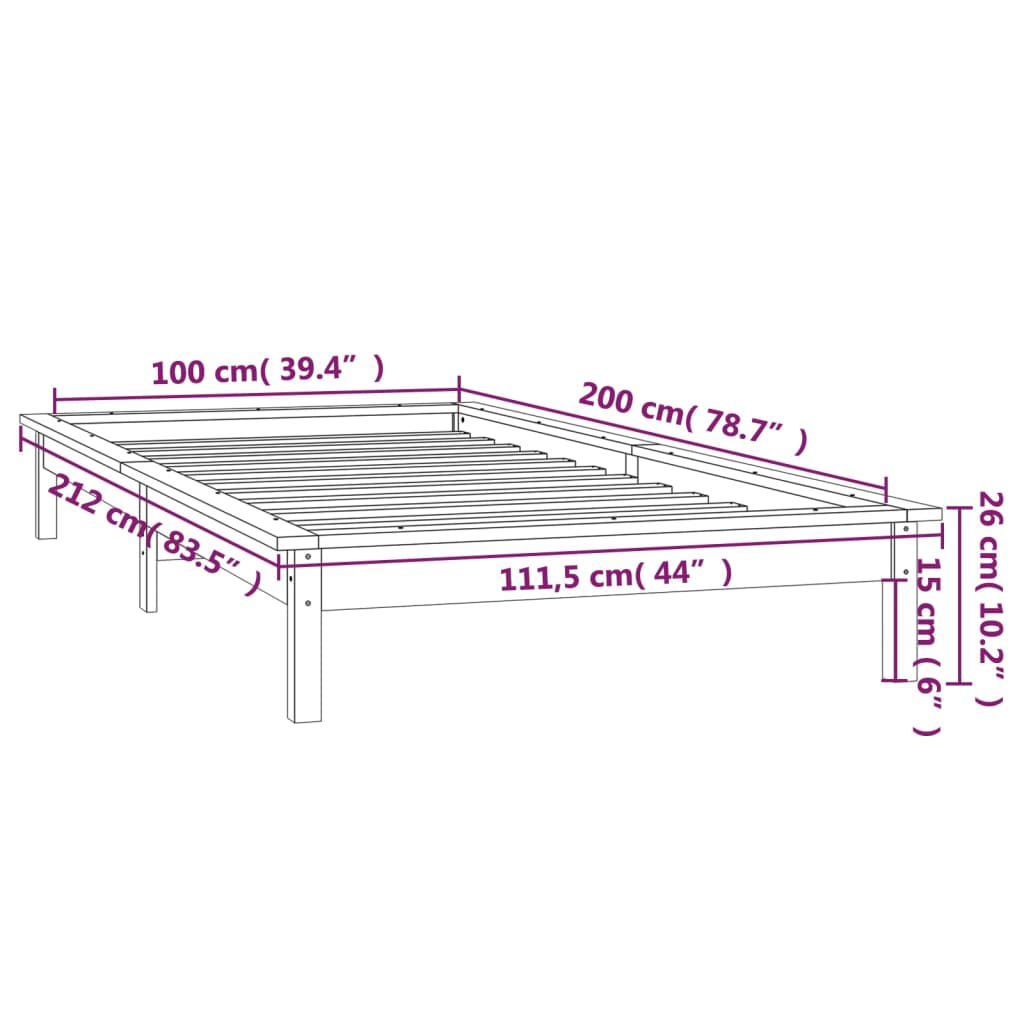 vidaXL Bedframe LED massief hout honingbruin 100x200 cm