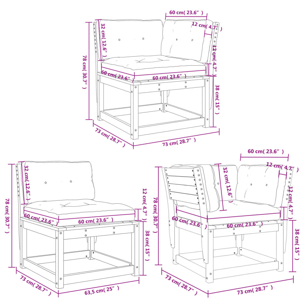 vidaXL 5-delige Loungeset met kussens massief grenenhout