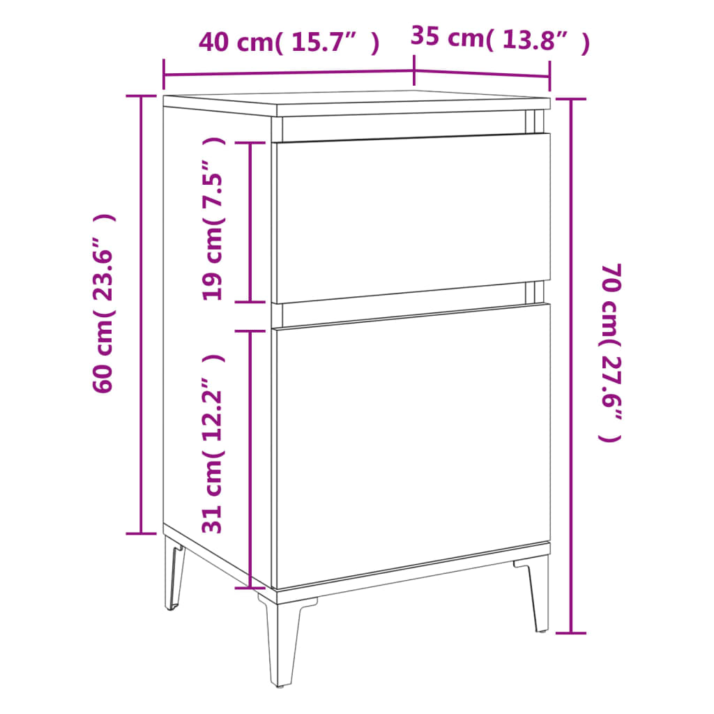 vidaXL Nachtkastjes 2 st 40x35x70 cm bewerkt hout grijs sonoma eiken