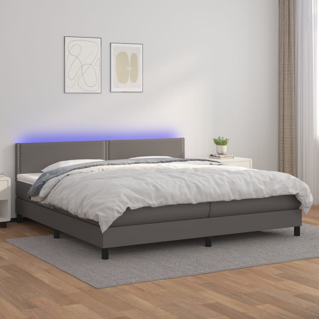 vidaXL Boxspring met matras en LED kunstleer grijs 200x200 cm