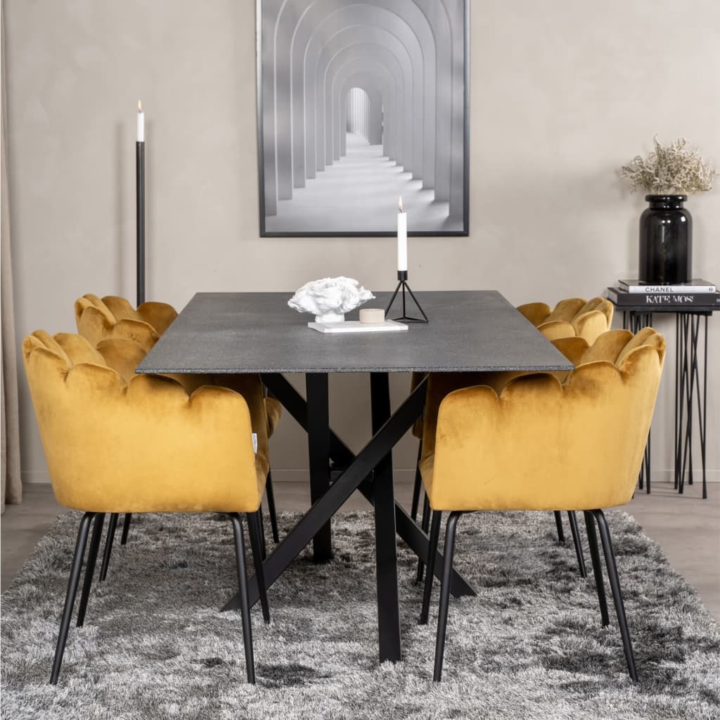 Venture Home Eetkamerstoel Limhamn fluweel zwart en geel