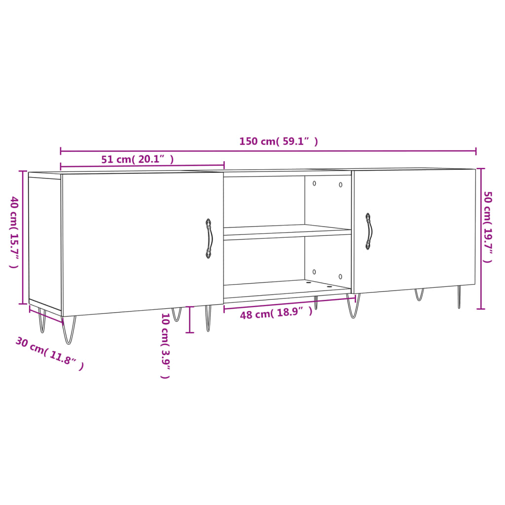 vidaXL Tv-meubel 150x30x50 cm bewerkt hout zwart