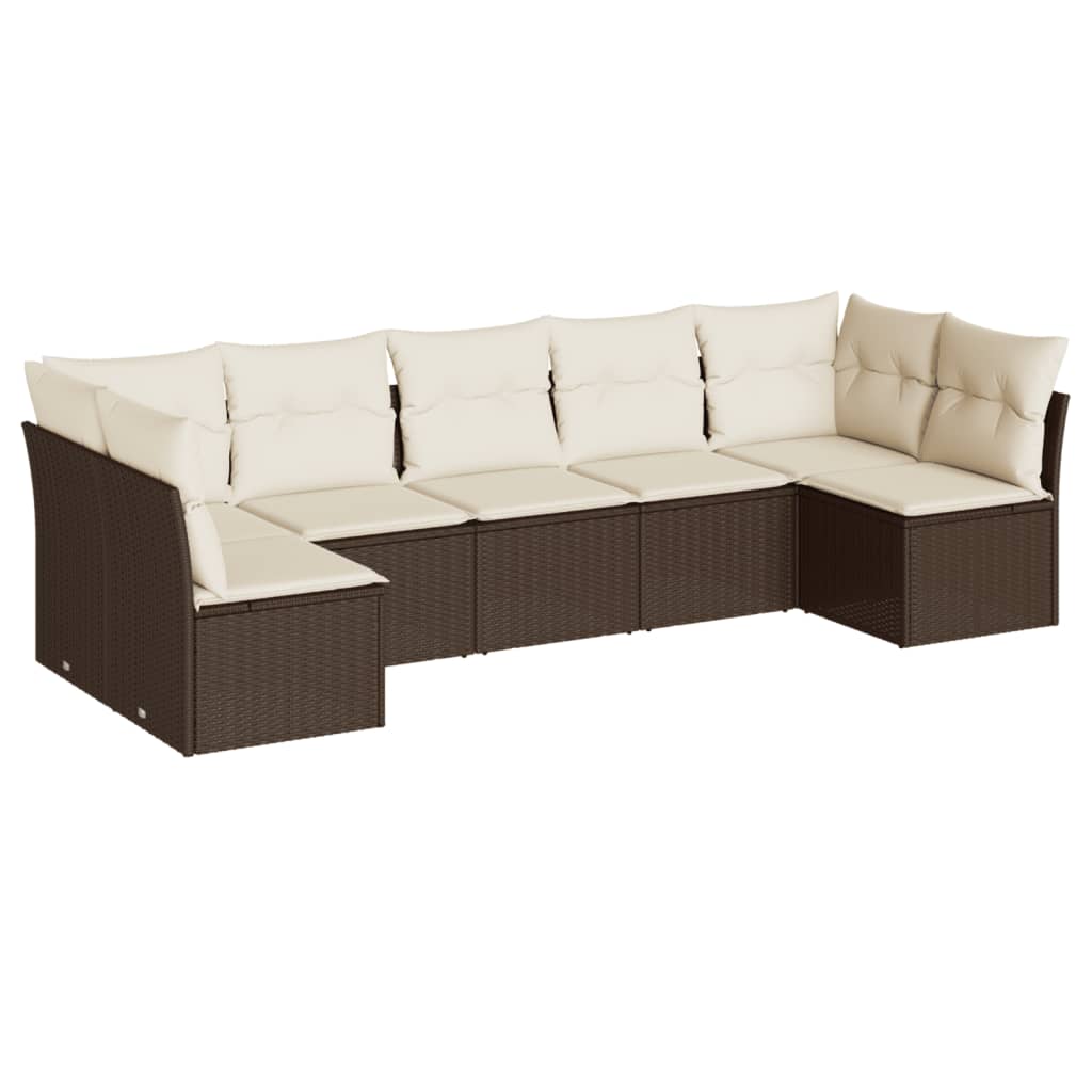 vidaXL 7-delige Loungeset met kussens poly rattan bruin