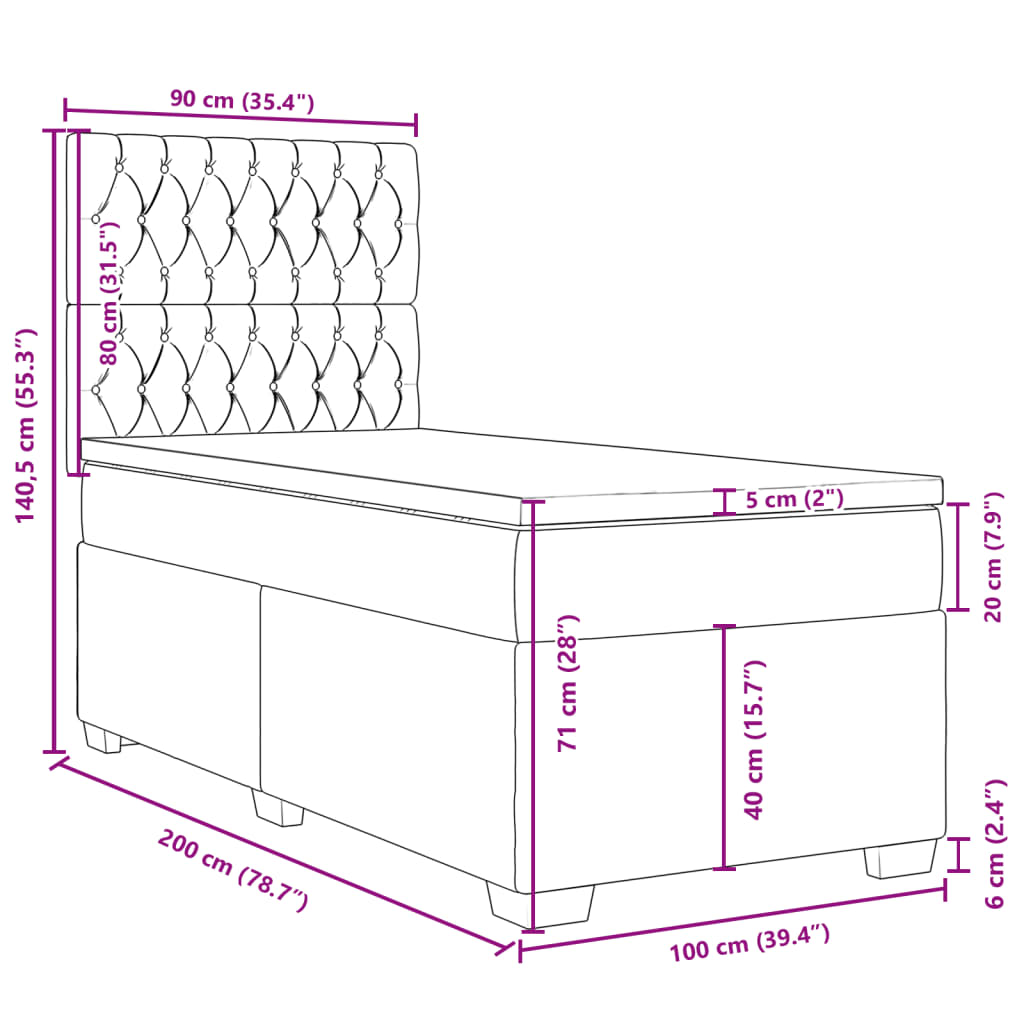 vidaXL Boxspring met matras stof donkergrijs 100x200 cm