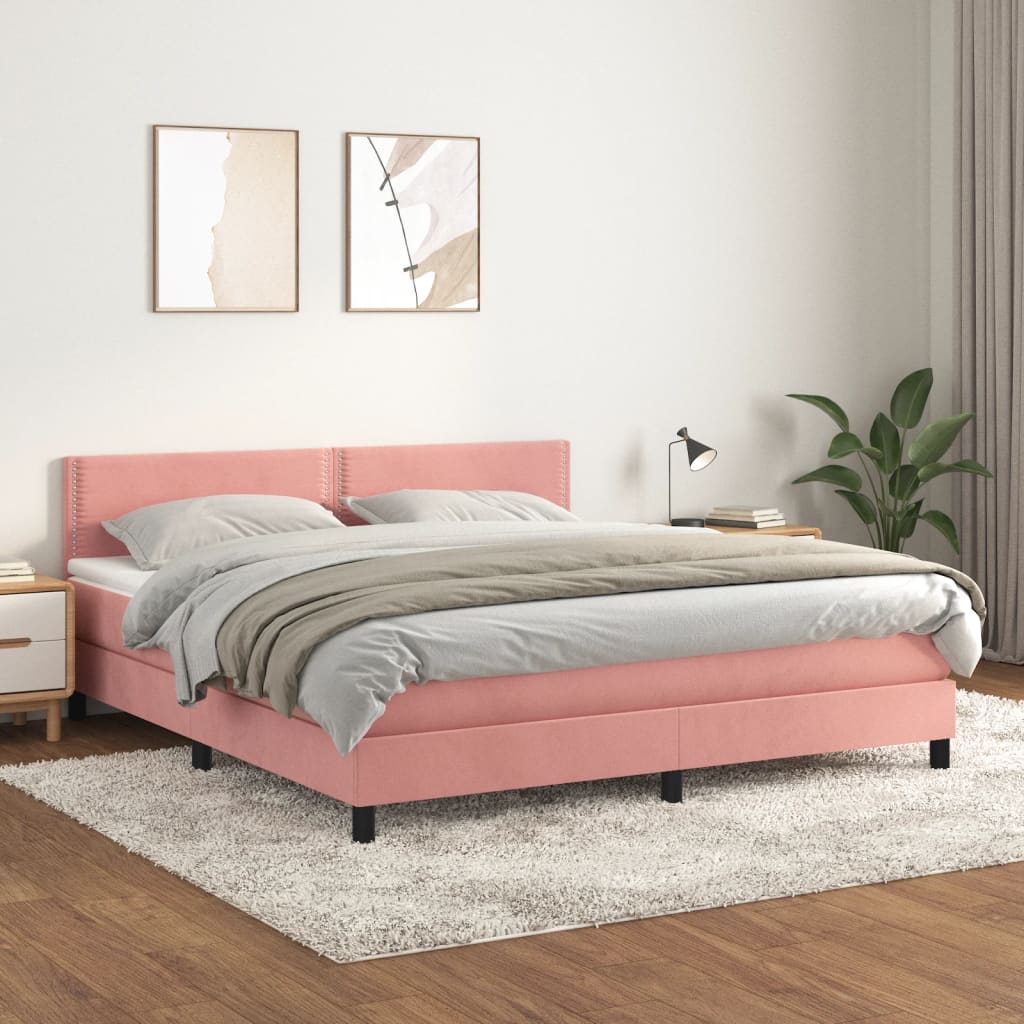 vidaXL Boxspring met matras fluweel roze 180x200 cm