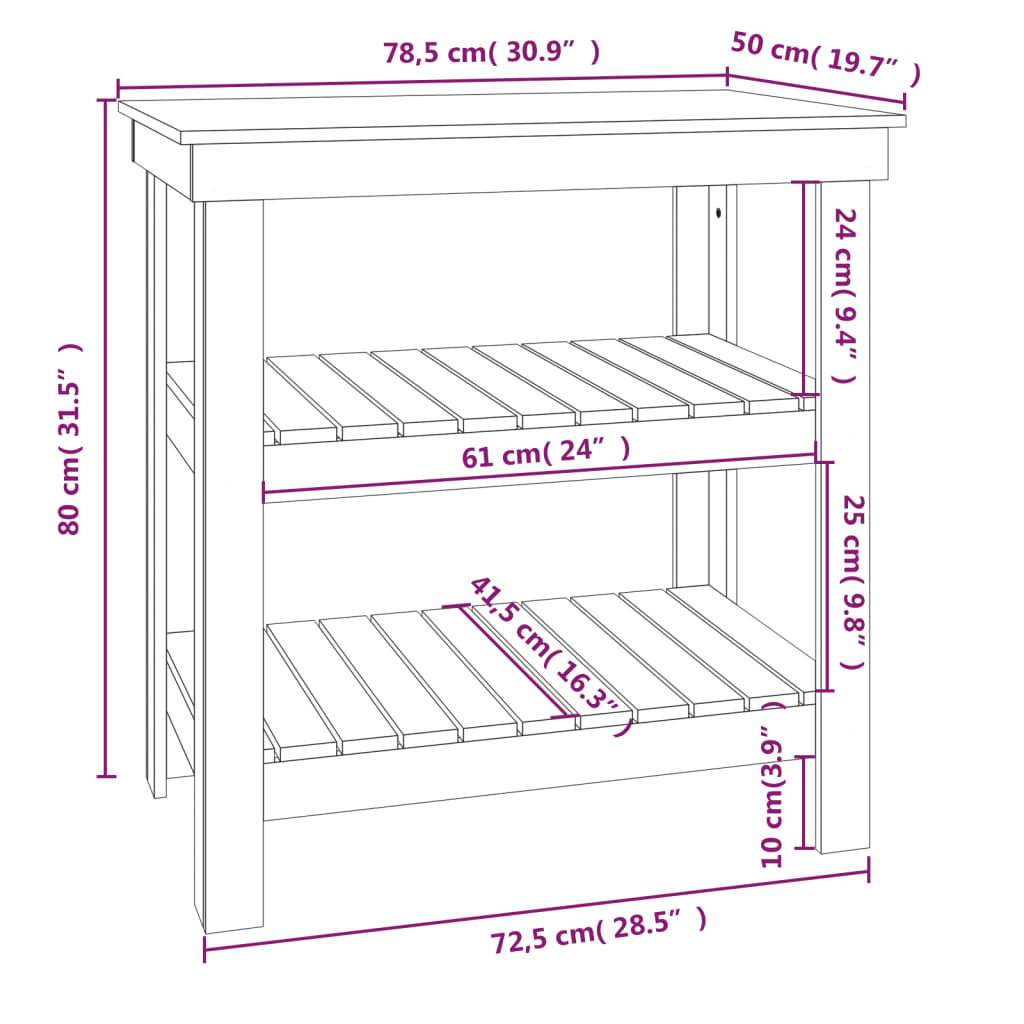 vidaXL Werkbank 78,5x50x80 cm massief grenenhout grijs