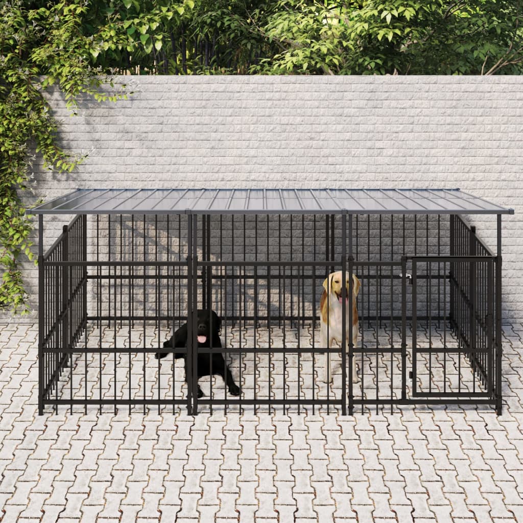 vidaXL Hondenkennel met dak 5,63 m² staal