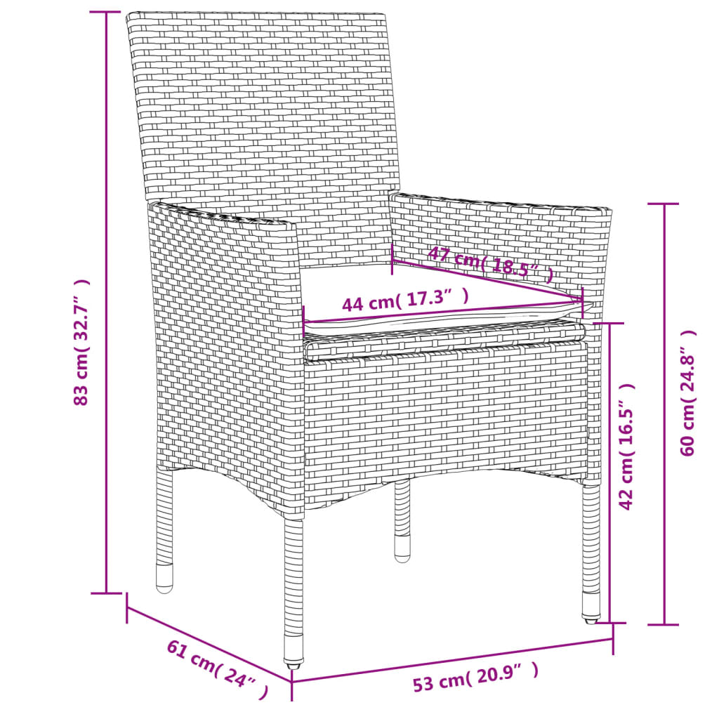 vidaXL 9-delige Tuinset met kussens poly rattan en glas grijs