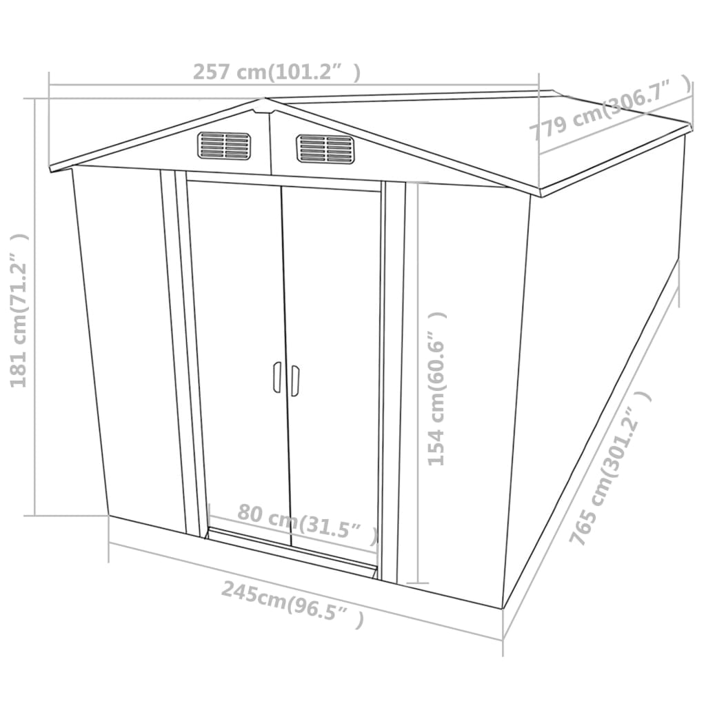 vidaXL Tuinschuur 257x779x181 cm gegalvaniseerd staal grijs