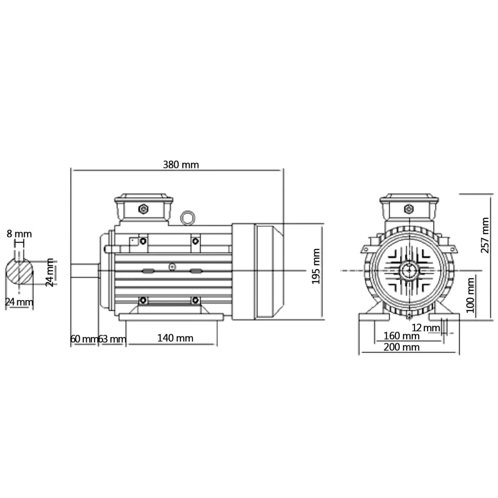 vidaXL Elektromotor 3 fase 3 kW/4 pk 2-polig 2840 rpm aluminium