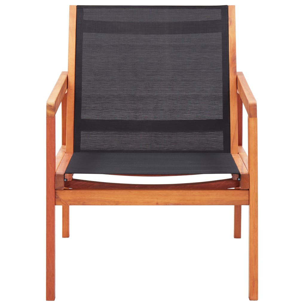 vidaXL Loungestoel massief eucalyptushout en textileen zwart