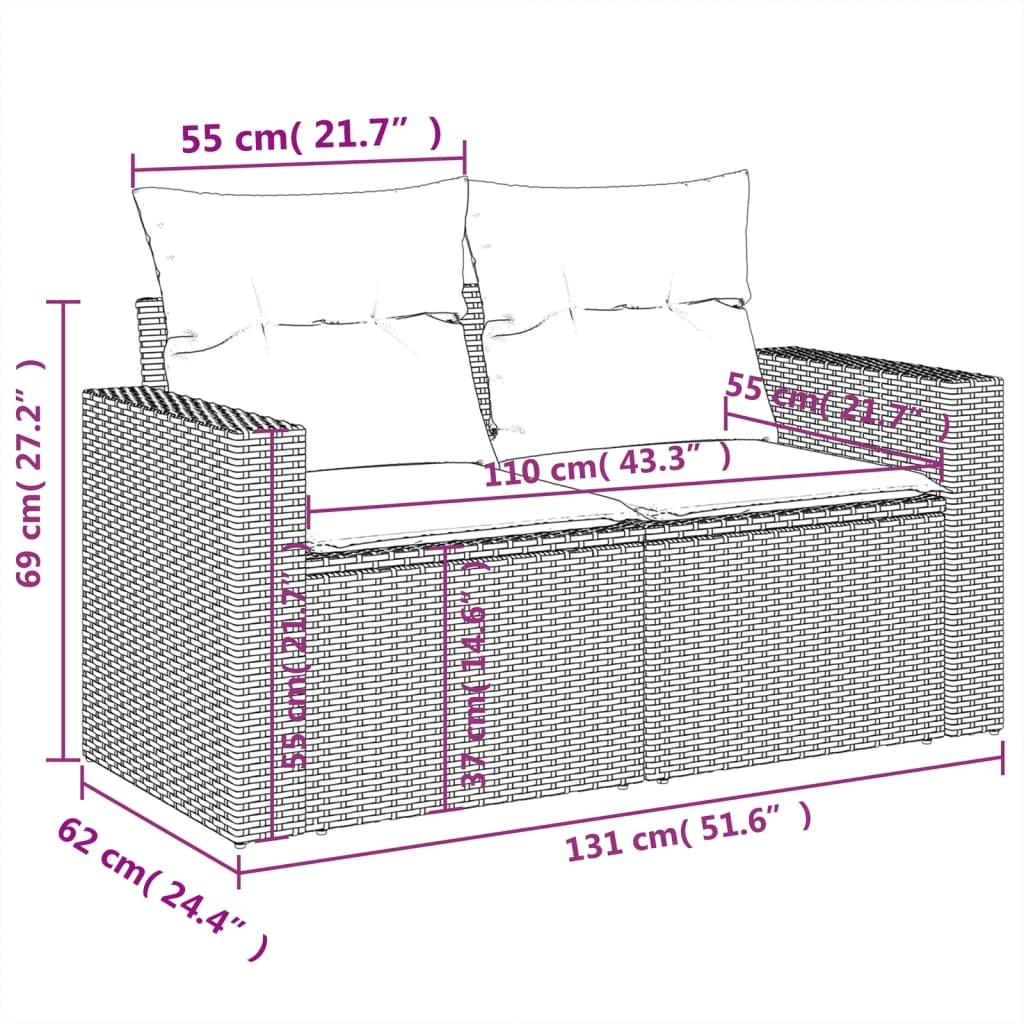 vidaXL 9-delige Loungeset met kussens poly rattan zwart