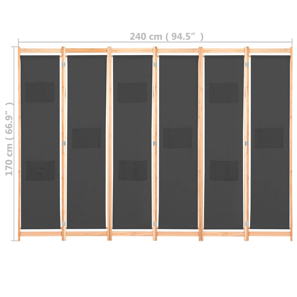 vidaXL Kamerscherm met 6 panelen 240x170x4 cm stof grijs