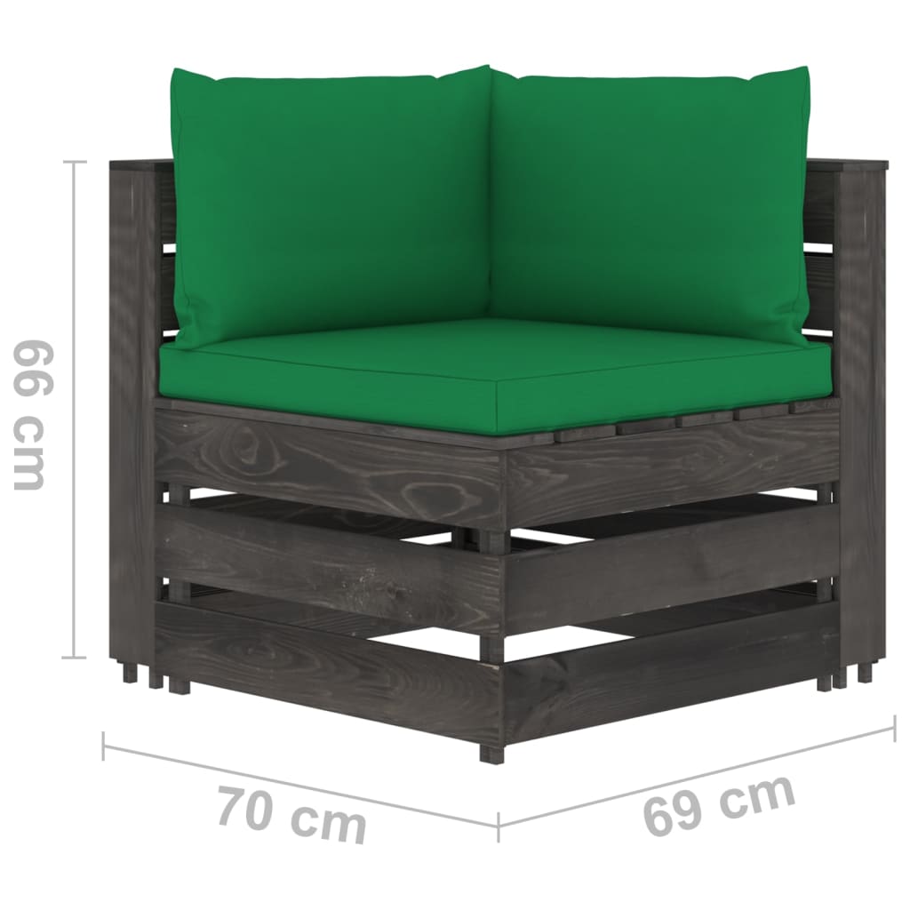 vidaXL 4-delige Loungeset met kussens grijs geïmpregneerd hout