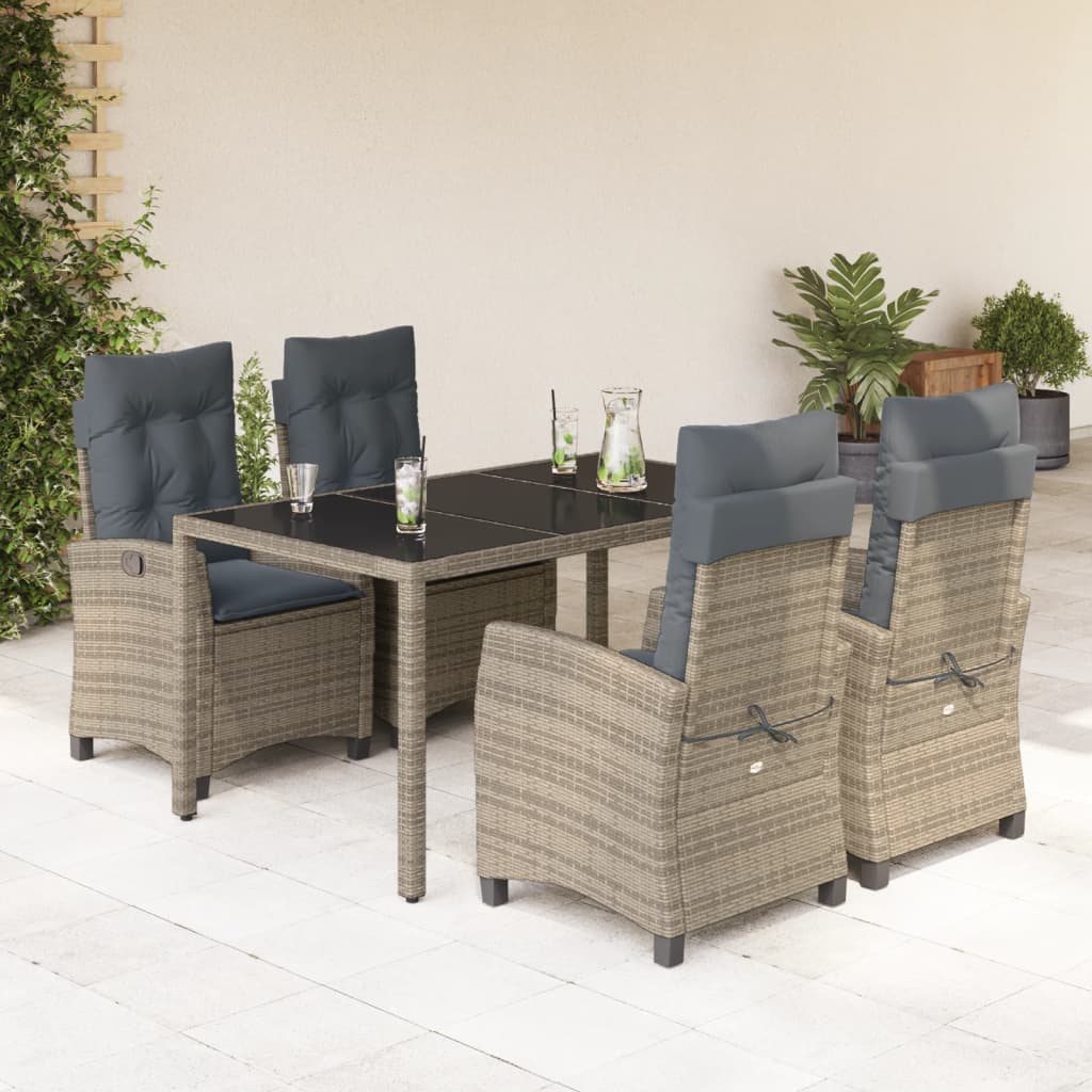 vidaXL 5-delige Tuinset met kussens poly rattan grijs